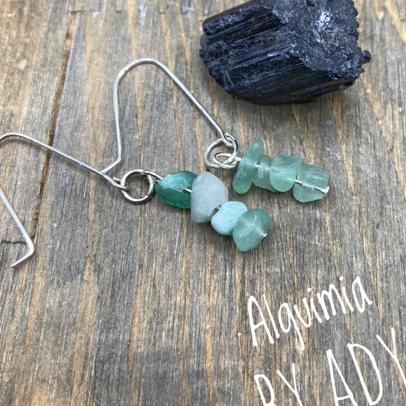 Alquimia Jewelry - Aventurine dangle balance bar dangle silver earrings